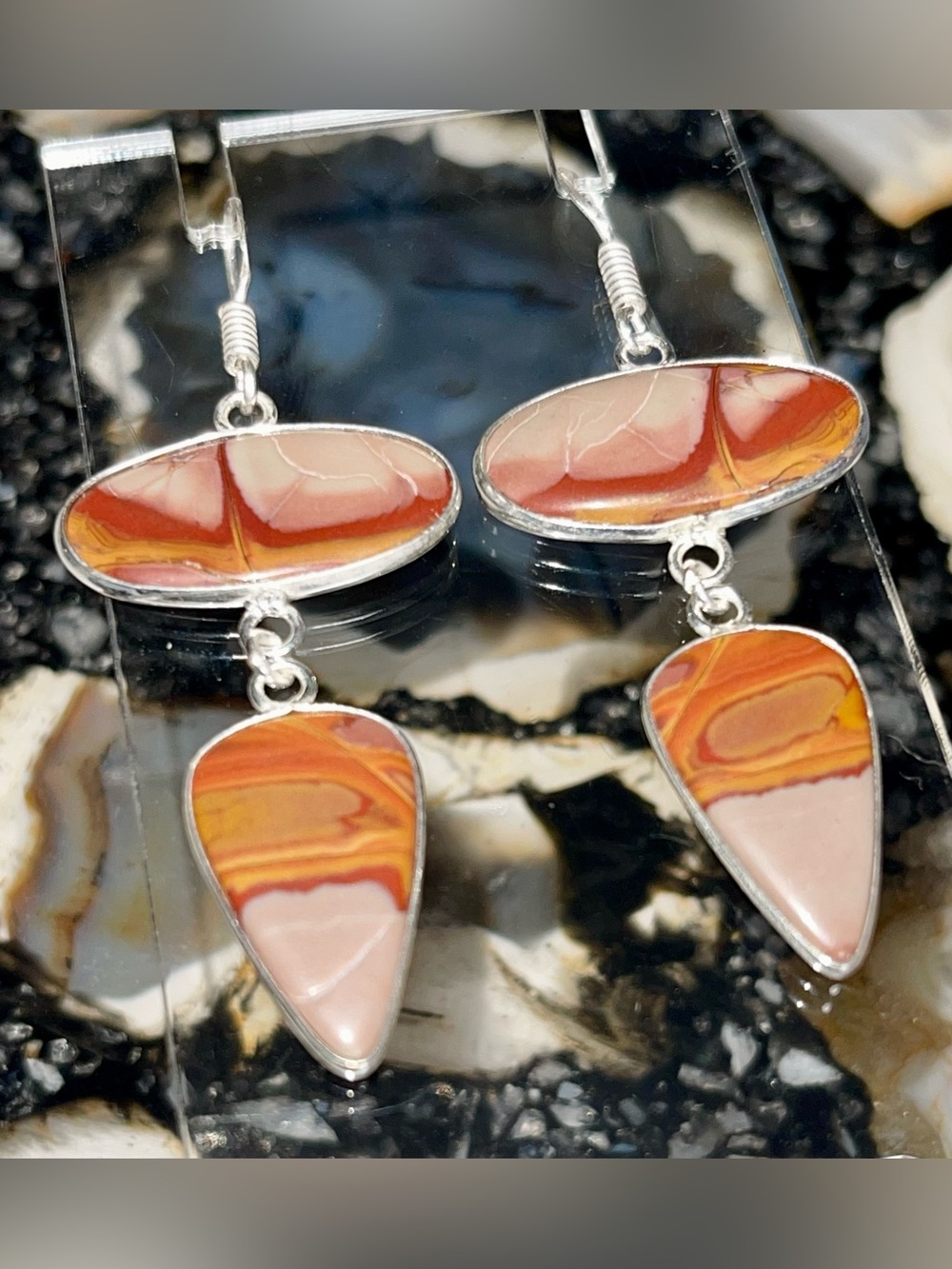 Blocky Red & Gray Noreena Jasper Earrings 2 1/2”